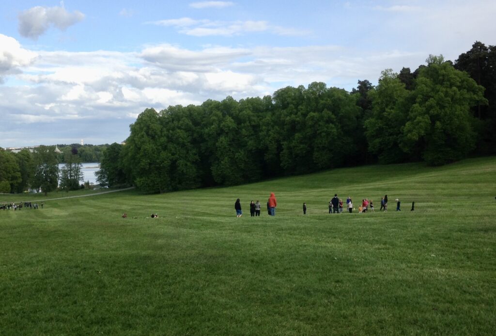image shows kids playing outdoors in Hagaparken in Stockholm