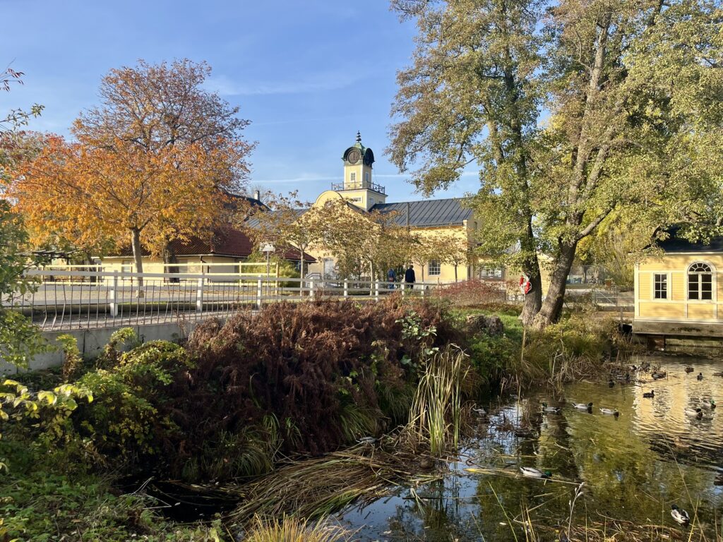 image shows buildings at Hågelbyparken which is a short day trip outside of Stockholm