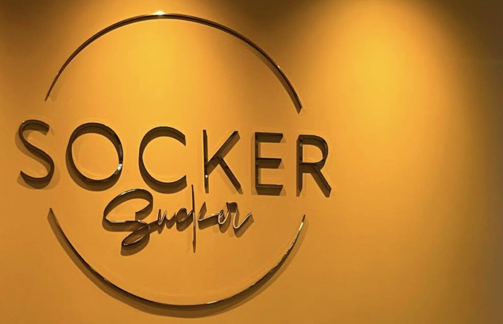 image shows sign for dessert shop Socker Sucker in Stockholm