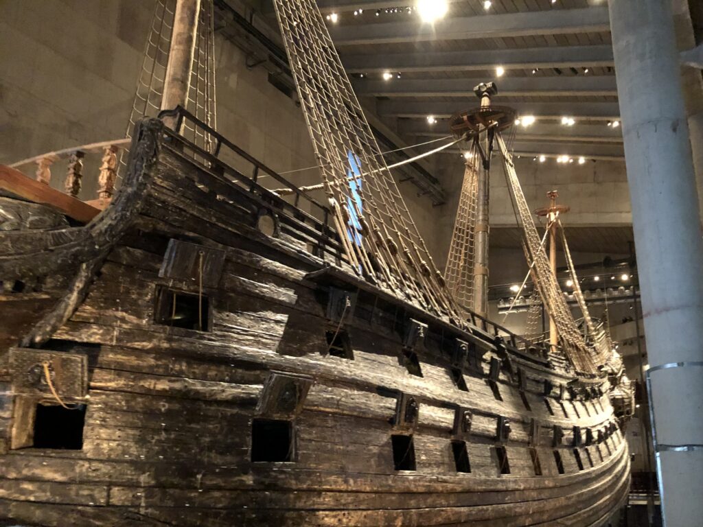 image shows the Vasa ship at the Vasa Museum in Stockholm, Sweden.