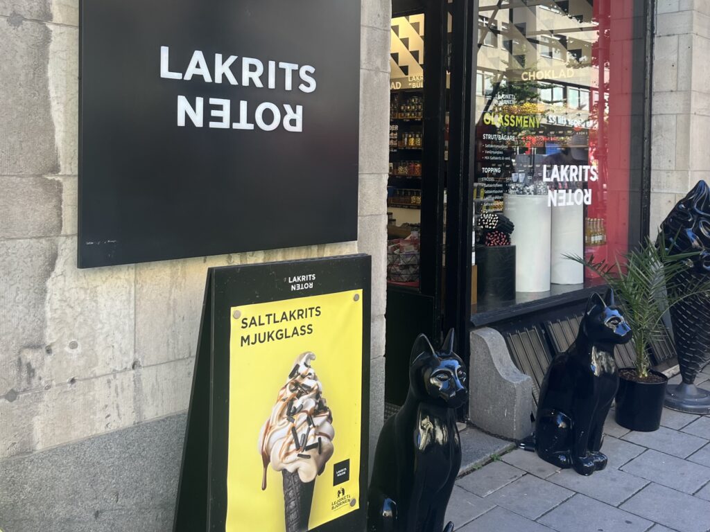 image shows dessert store in Stockholm called Lakritsroten