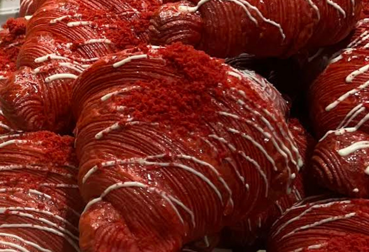 Image shows red velvet croissants at Mr. Cake