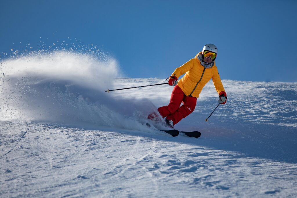 image shows woman skiing