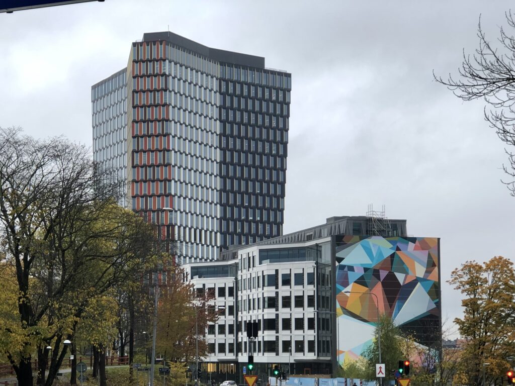 image shows Sjöstads Sky bar in Stockholm