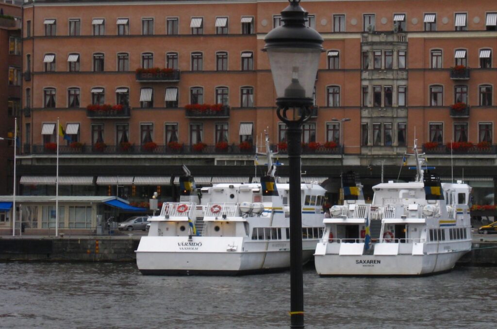 image shows ferries that go to Vaxholm, an island about an hour outside of Stockholm