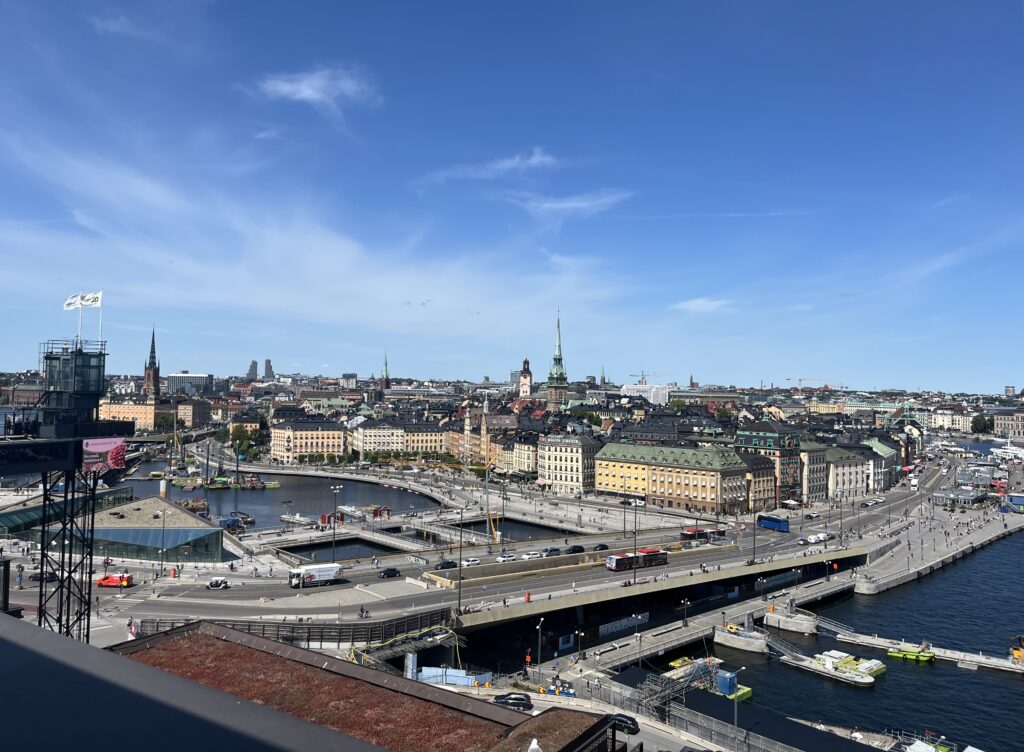 image shows view of Stockholm from Pelago bar